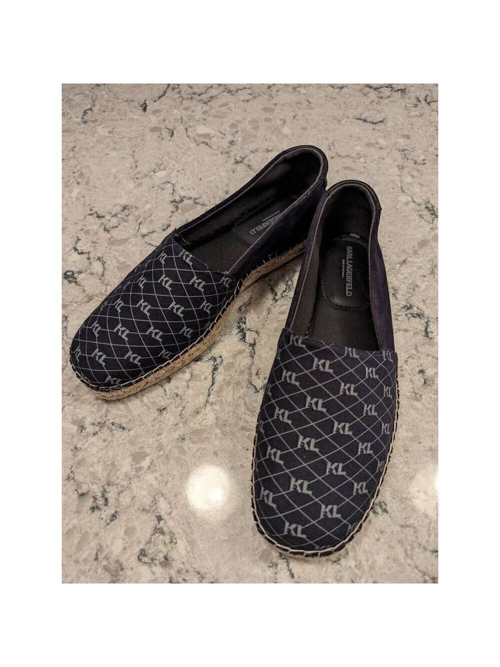 Karl Lagerfeld Women's Espadrille Flats Monogram Suede Fabric Blue 8.5 LF1S2064
